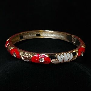 Cloisonné Lotus Flower Hinged Bangle